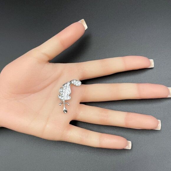 Silver with White Diamond Crystal Single Feather Pin Back Brooch - Picture 9 of 9